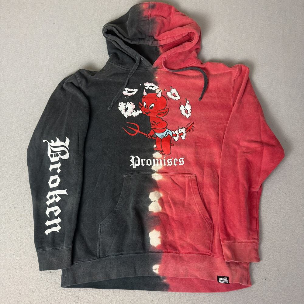 Broken Promises Hot Stuff Devil Hoodie Red Black Split Tie Dye Graphic